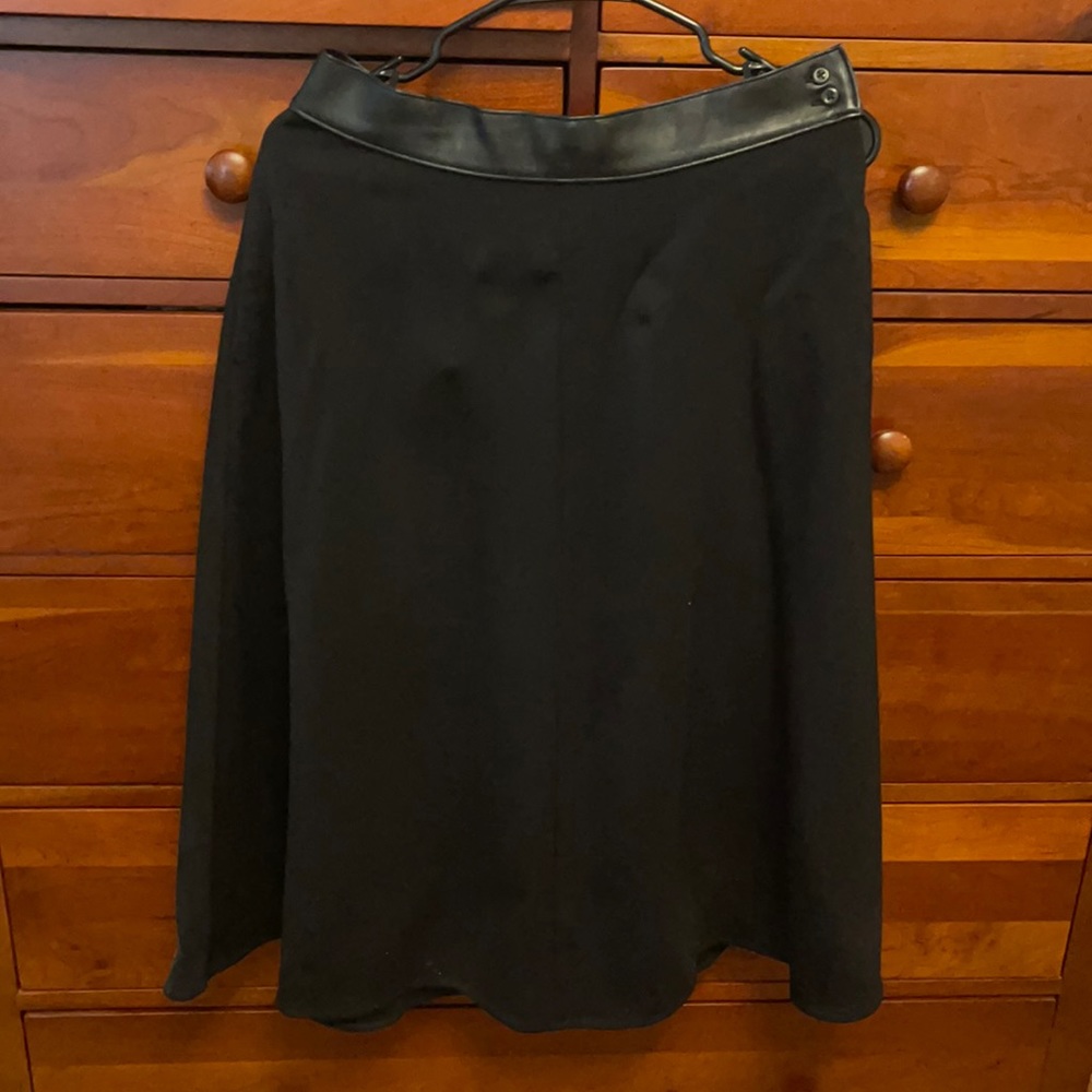 Leather trim midi skirt